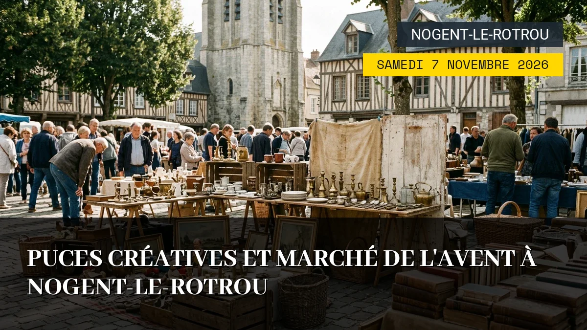 Affiche de l'événement : Puces créatives et marché de l&rsquo;Avent à Nogent-le-Rotrou – Samedi 7 Novembre 2026