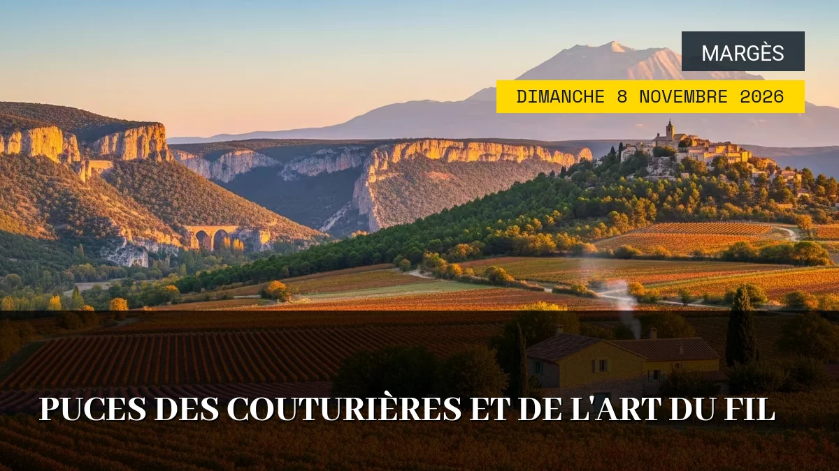Affiche de l'événement : Puces des Couturières et de l&rsquo;Art du Fil – Dimanche 8 Novembre 2026