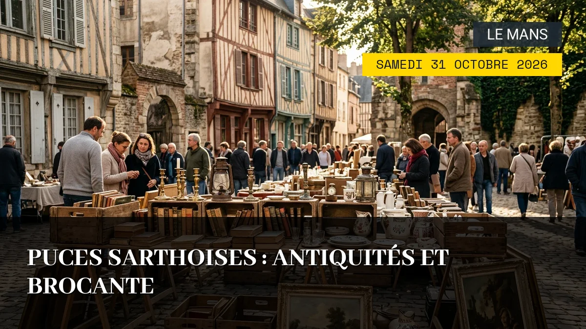 Affiche de l'événement : Puces Sarthoises : Antiquités et Brocante — Du Samedi 31 Octobre 2026 au Dimanche 1 Novembre 2026
