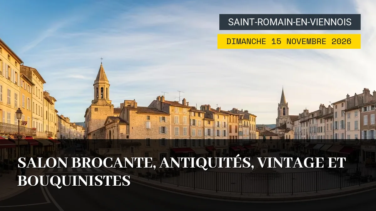 Affiche de l'événement : Salon Brocante, Antiquités, Vintage et Bouquinistes – Dimanche 15 Novembre 2026