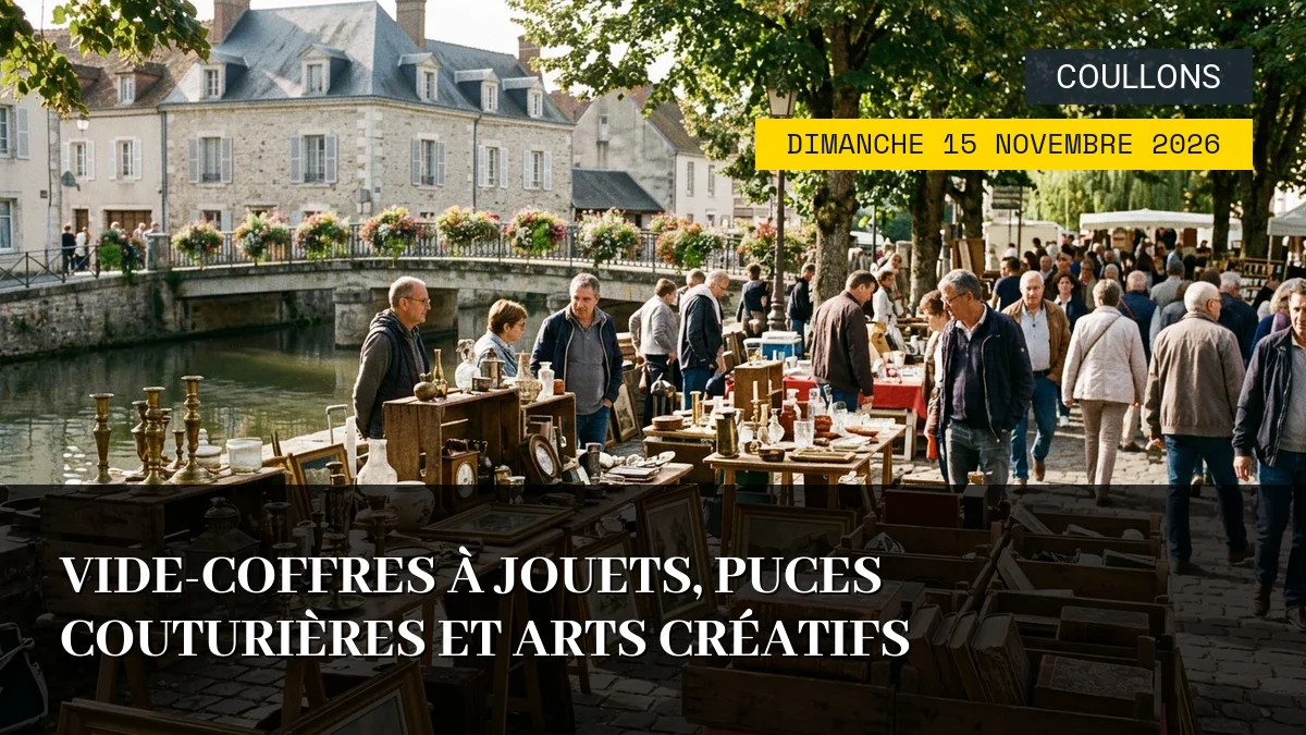 Affiche de l'événement : Vide-coffres à jouets, puces couturières et arts créatifs – Dimanche 15 Novembre 2026