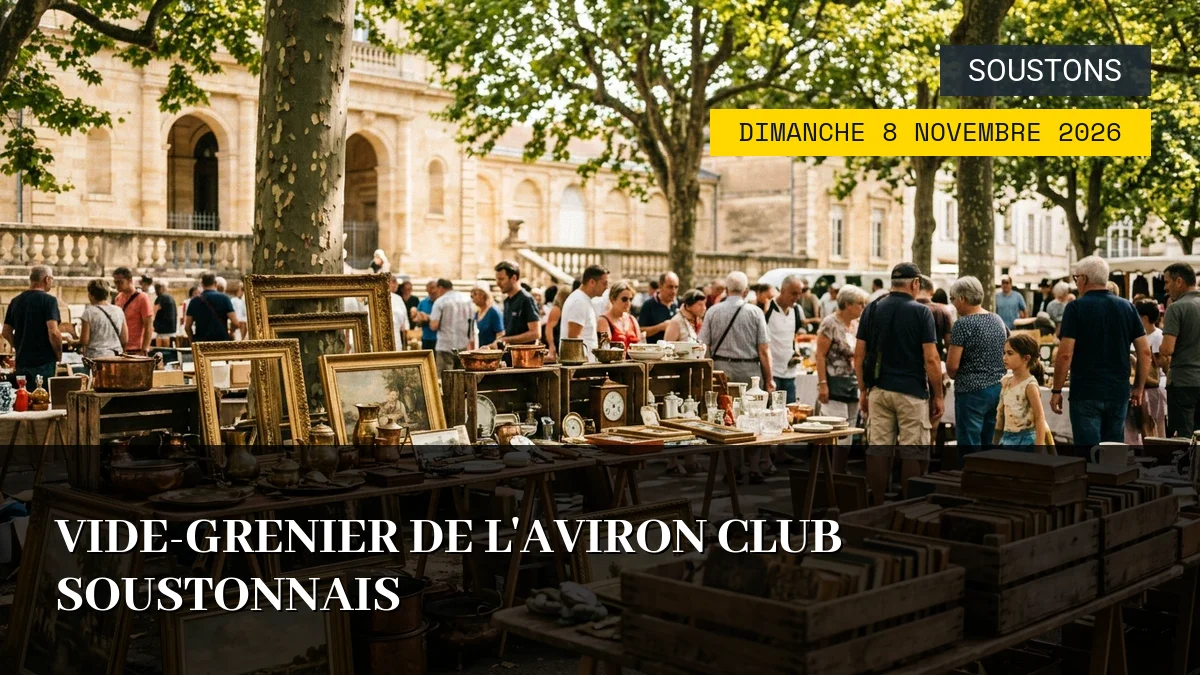 Affiche de l'événement : Vide-Grenier de l&rsquo;Aviron Club Soustonnais – Dimanche 8 Novembre 2026