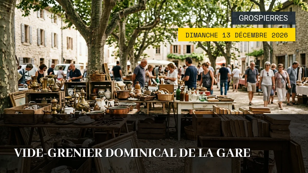 Affiche de l'événement : Vide-grenier dominical de la Gare – Dimanche 13 Décembre 2026