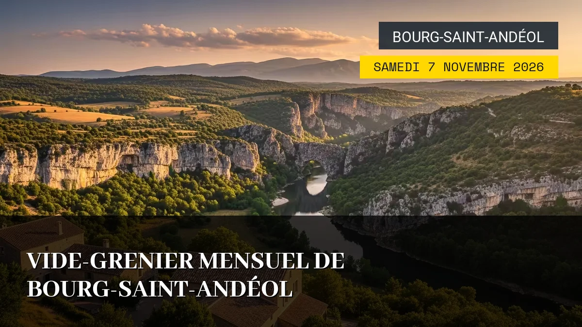Affiche de l'événement : Vide-Grenier Mensuel de Bourg-Saint-Andéol – Samedi 7 Novembre 2026