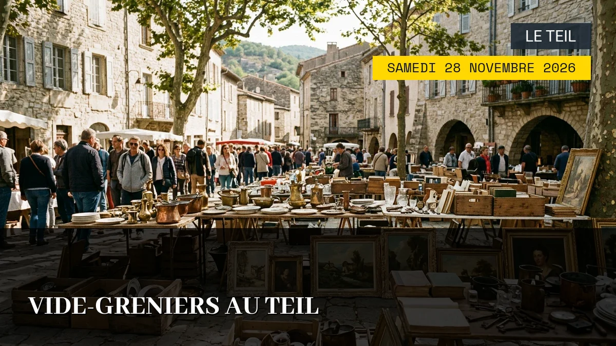 Affiche de l'événement : Vide-greniers au Teil – Samedi 28 Novembre 2026
