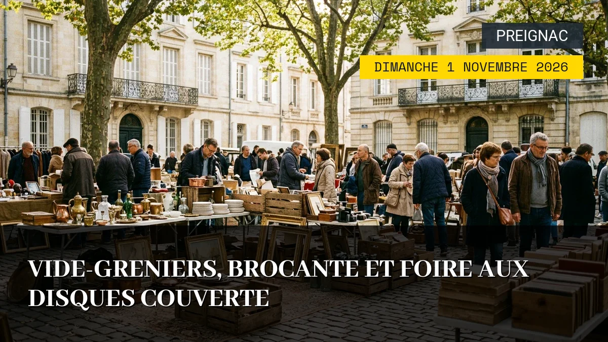 Affiche de l'événement : Vide-Greniers, Brocante et Foire aux Disques Couverte – Dimanche 1 Novembre 2026