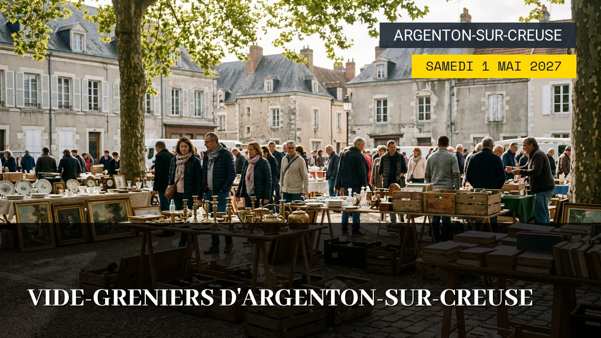 Affiche de l'événement : Vide-greniers d&rsquo;Argenton-sur-Creuse – Samedi 1 Mai 2027