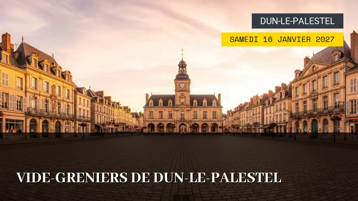 Affiche de l'événement : Vide-greniers de Dun-le-Palestel – Samedi 16 Janvier 2027