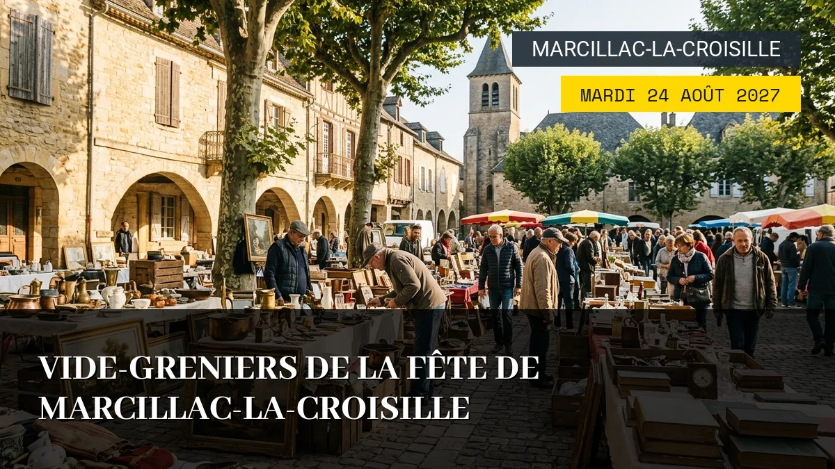 Affiche de l'événement : Vide-greniers de la Fête de Marcillac-la-Croisille – Mardi 24 Août 2027