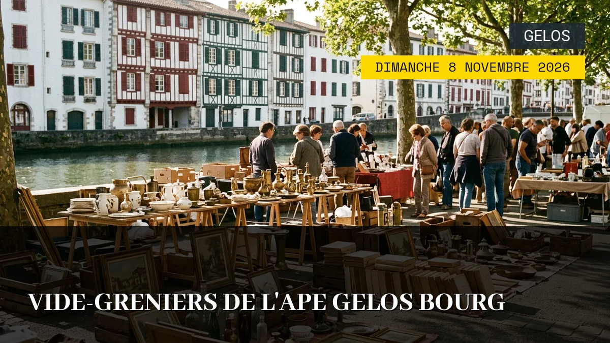 Affiche de l'événement : Vide-Greniers de l&rsquo;APE Gelos Bourg – Dimanche 8 Novembre 2026