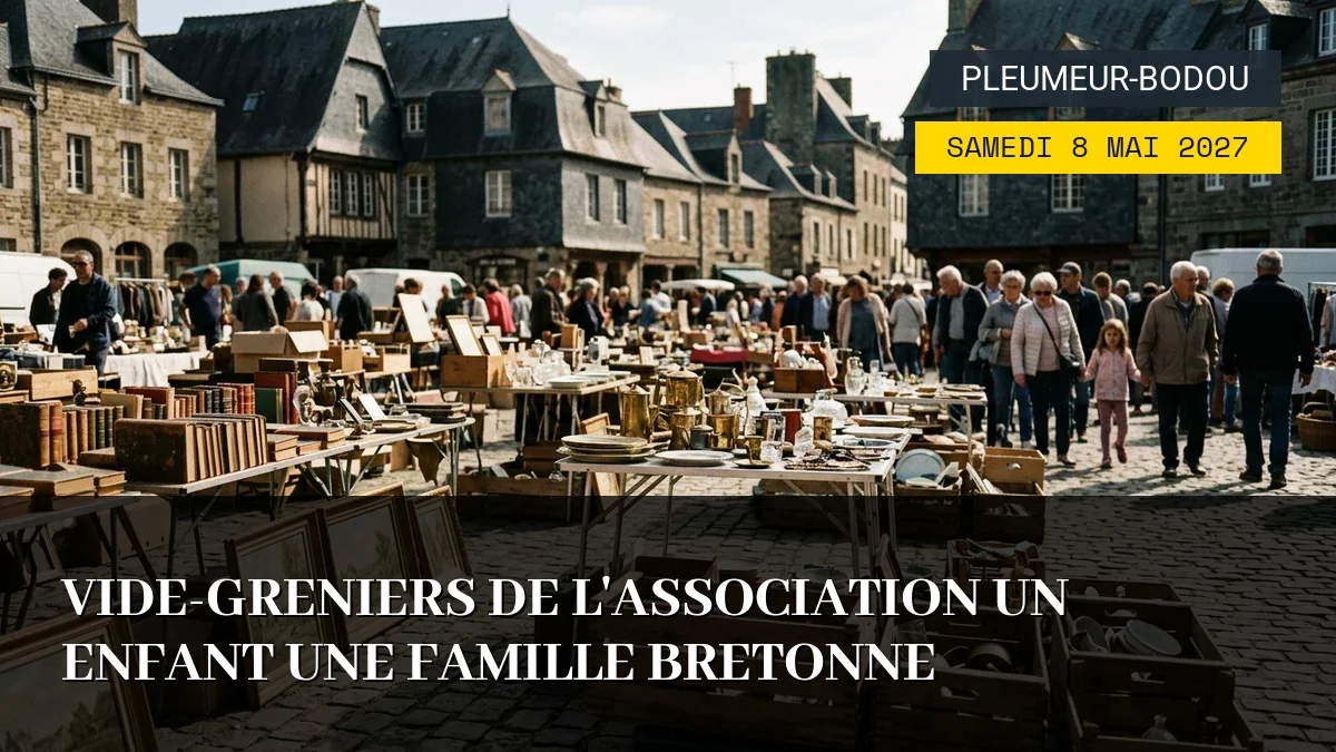 Affiche de l'événement : Vide-Greniers de l&rsquo;Association Un Enfant Une Famille Bretonne – Samedi 8 Mai 2027