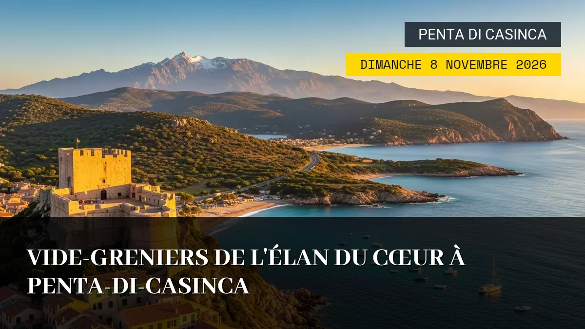 Affiche de l'événement : Vide-greniers de l&rsquo;Élan du Cœur à Penta-di-Casinca – Dimanche 8 Novembre 2026