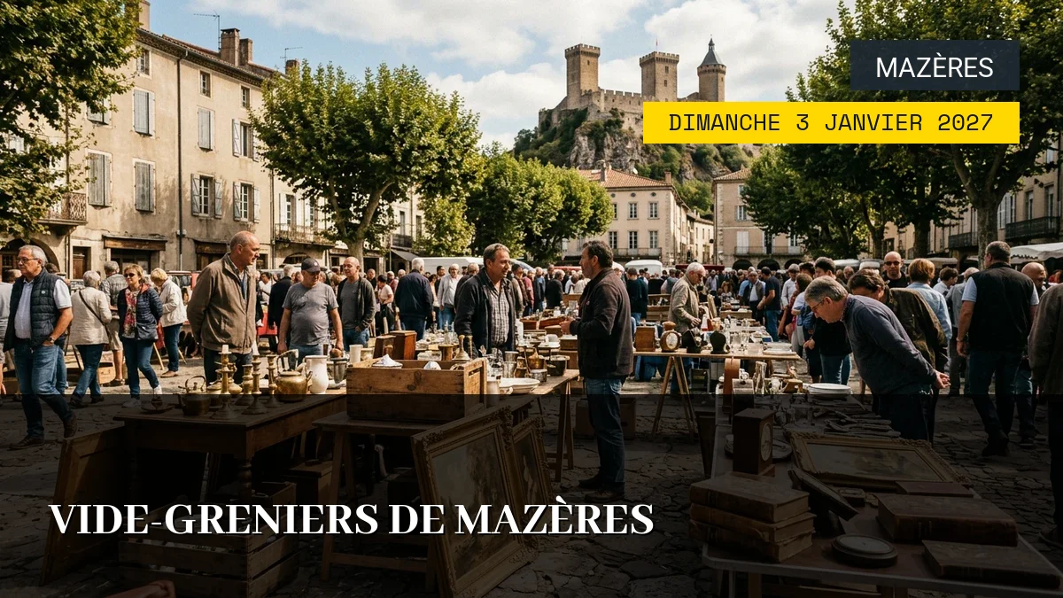 Affiche de l'événement : Vide-Greniers de Mazères – Dimanche 3 Janvier 2027