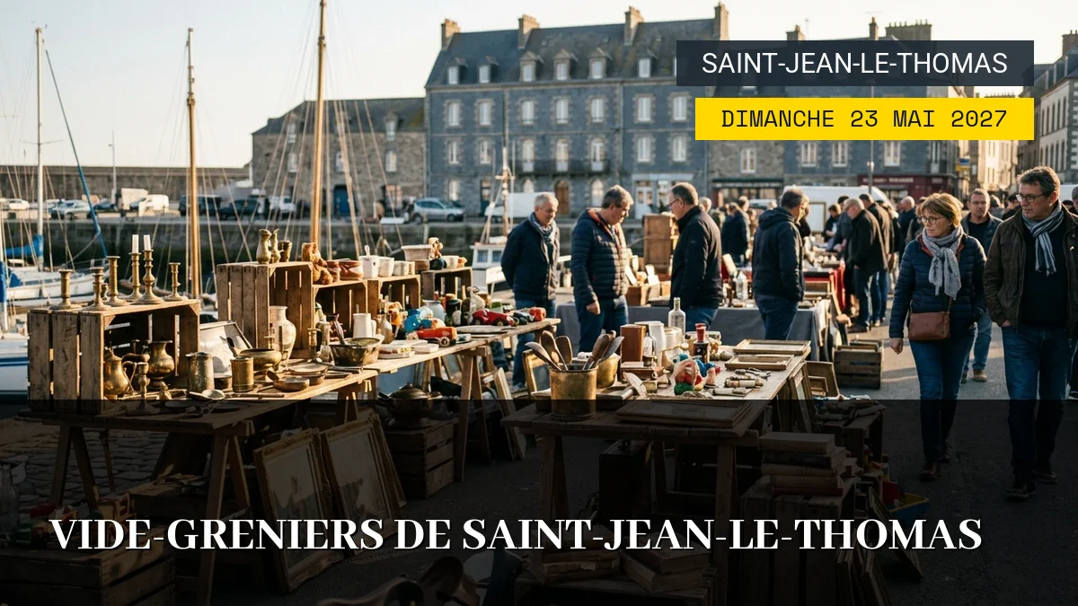 Affiche de l'événement : Vide-Greniers de Saint-Jean-le-Thomas – Dimanche 23 Mai 2027