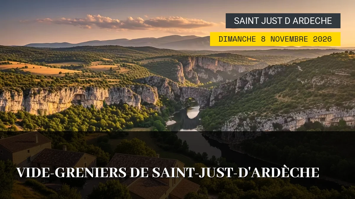 Affiche de l'événement : Vide-Greniers de Saint-Just-d&rsquo;Ardèche – Dimanche 8 Novembre 2026