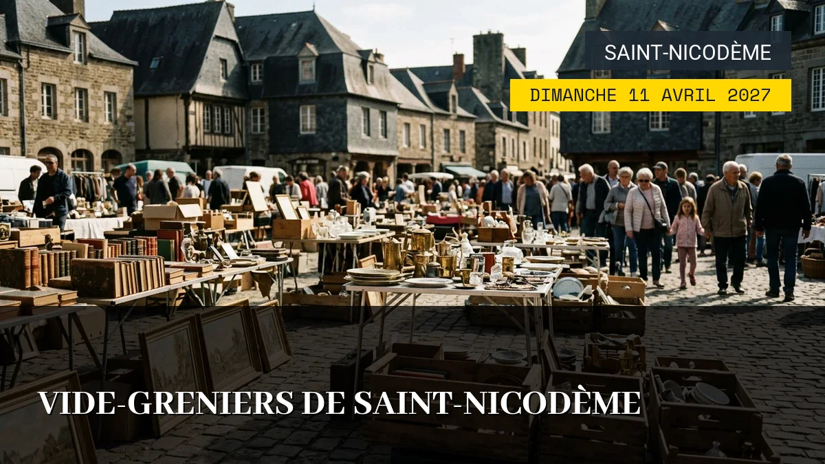 Affiche de l'événement : Vide-greniers de Saint-Nicodème – Dimanche 11 Avril 2027
