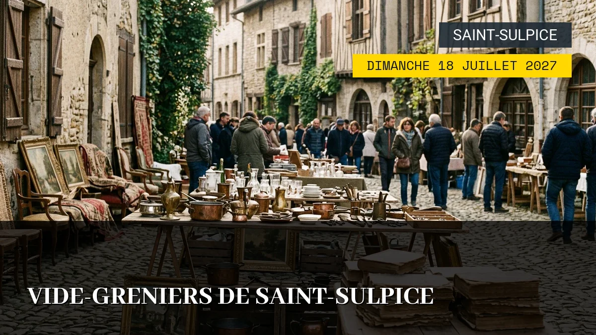 Affiche de l'événement : Vide-greniers de Saint-Sulpice – Dimanche 18 Juillet 2027