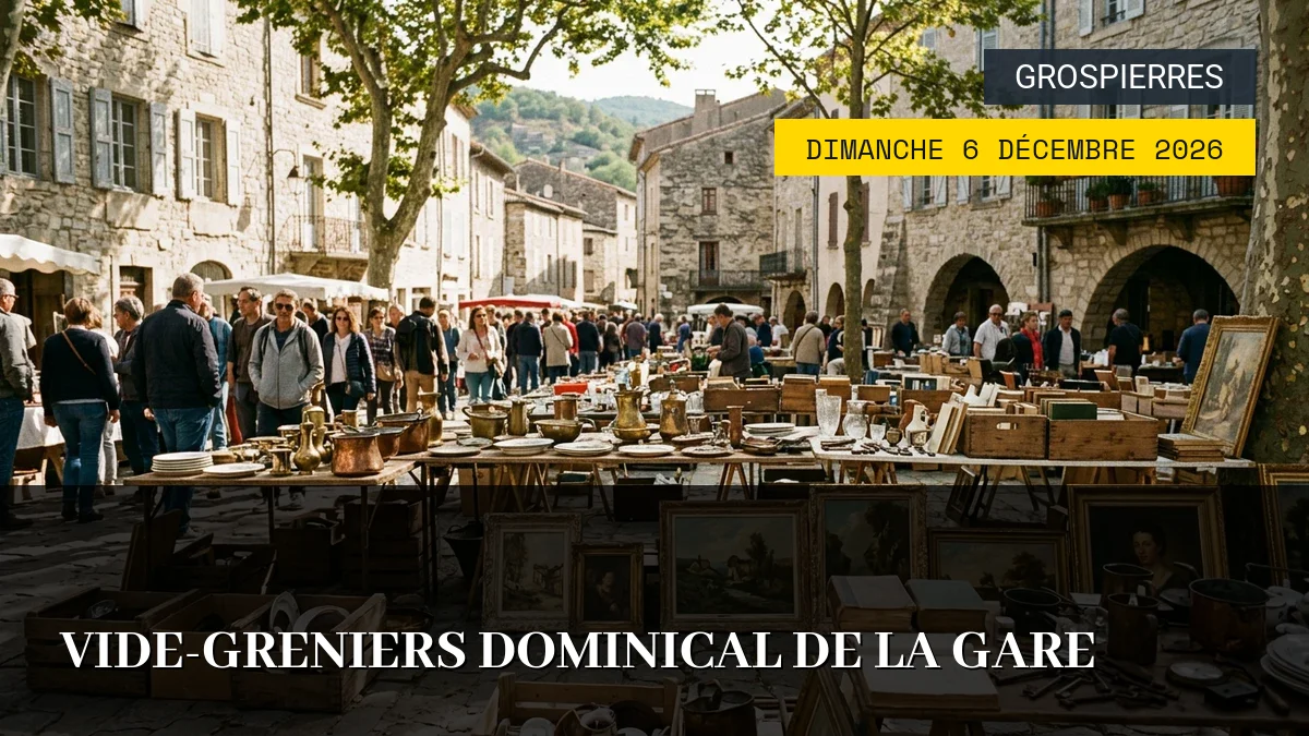 Affiche de l'événement : Vide-greniers dominical de la Gare – Dimanche 6 Décembre 2026