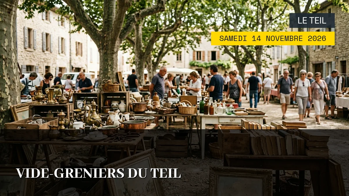 Affiche de l'événement : Vide-Greniers du Teil – Samedi 14 Novembre 2026
