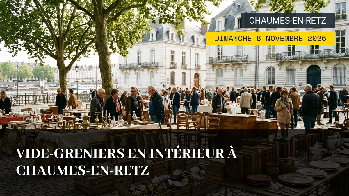 Affiche de l'événement : Vide-Greniers en Intérieur à Chaumes-en-Retz – Dimanche 8 Novembre 2026