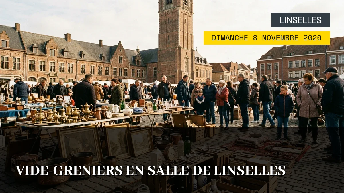 Affiche de l'événement : Vide-greniers en salle de Linselles – Dimanche 8 Novembre 2026