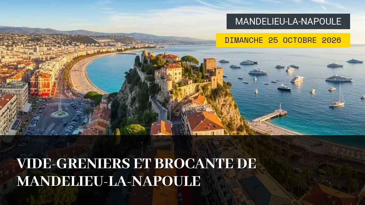 Affiche de l'événement : Vide-greniers et Brocante de Mandelieu-la-Napoule – Dimanche 25 Octobre 2026