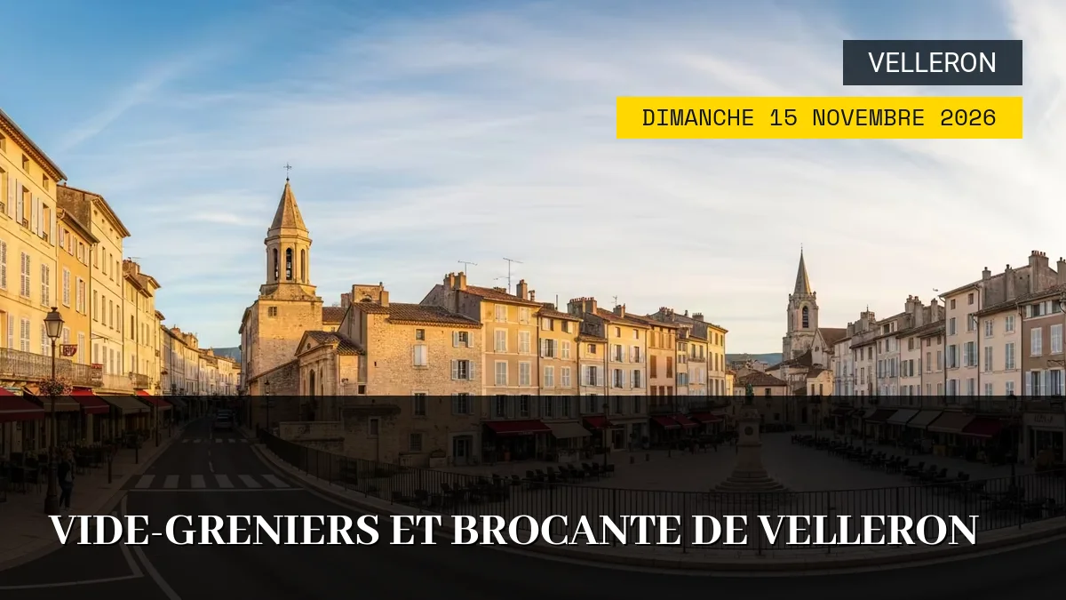Affiche de l'événement : Vide-greniers et Brocante de Velleron – Dimanche 15 Novembre 2026