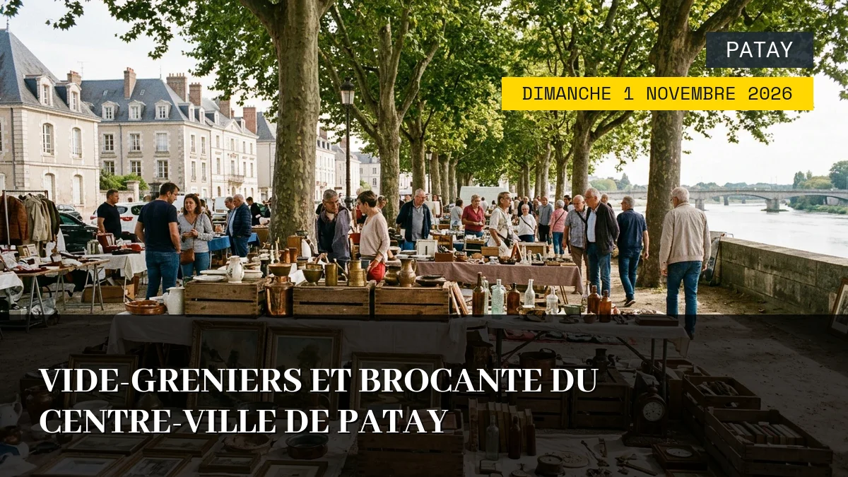 Affiche de l'événement : Vide-greniers et Brocante du Centre-Ville de Patay – Dimanche 1 Novembre 2026