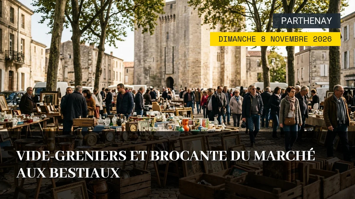 Affiche de l'événement : Vide-greniers et Brocante du Marché aux Bestiaux – Dimanche 8 Novembre 2026