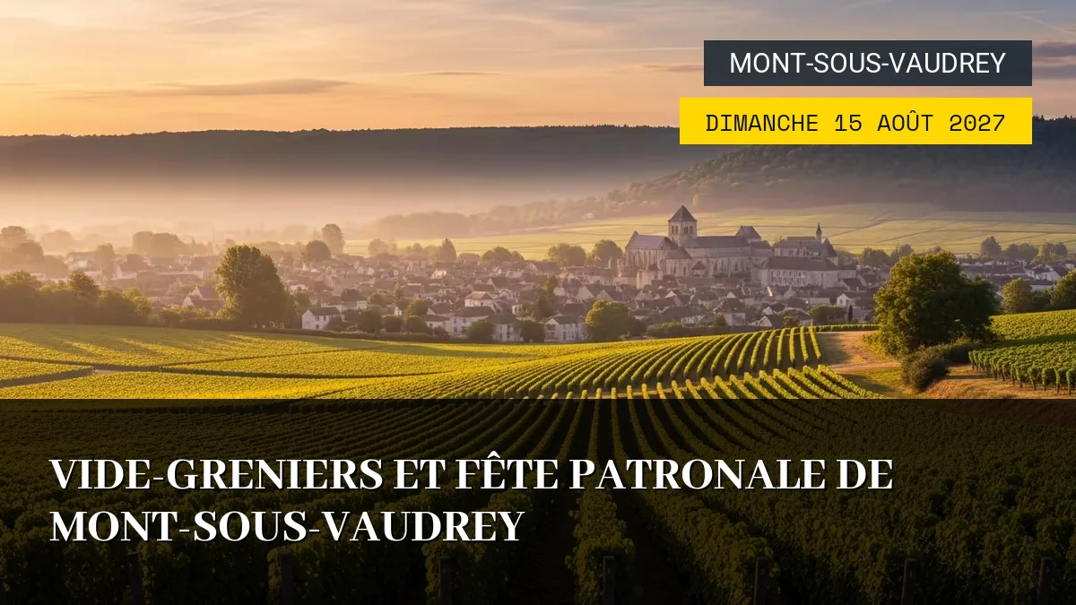 Affiche de l'événement : Vide-Greniers et Fête Patronale de Mont-sous-Vaudrey – Dimanche 15 Août 2027