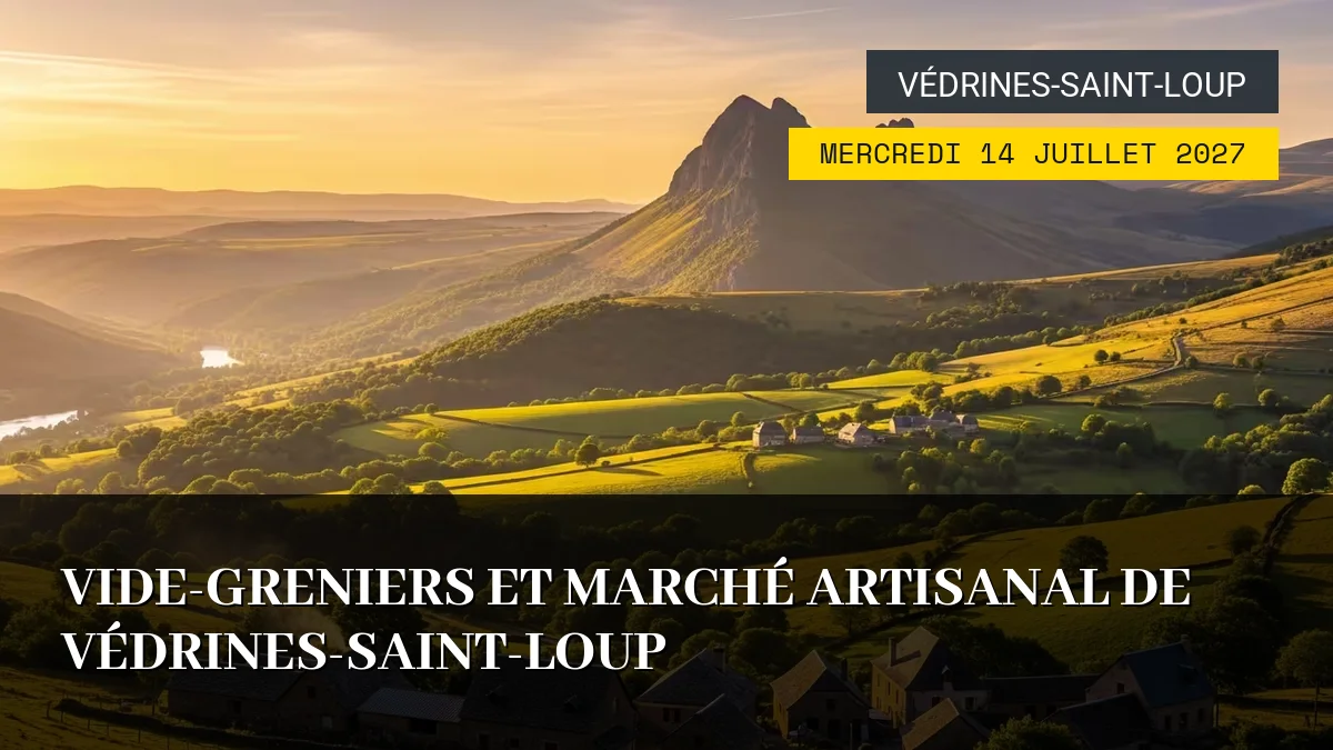 Affiche de l'événement : Vide-Greniers et Marché Artisanal de Védrines-Saint-Loup – Mercredi 14 Juillet 2027