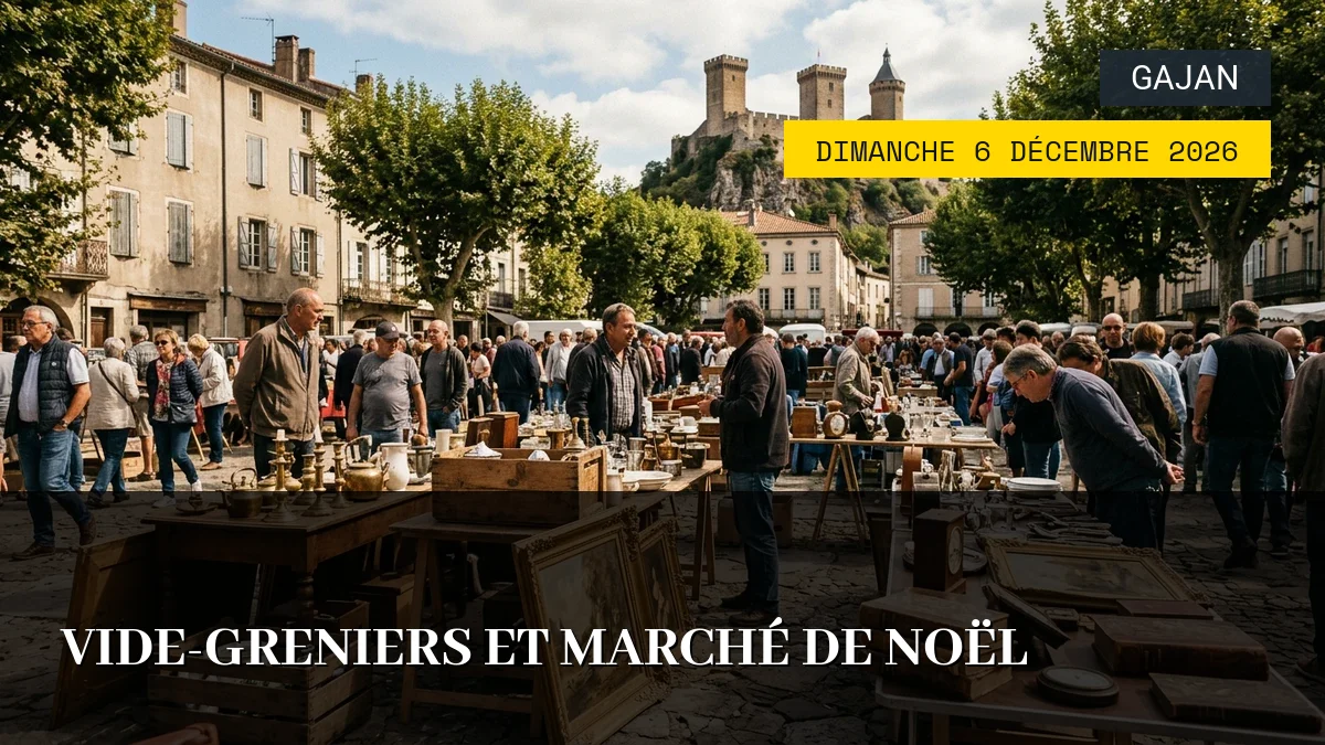 Affiche de l'événement : Vide-greniers et Marché de Noël – Dimanche 6 Décembre 2026
