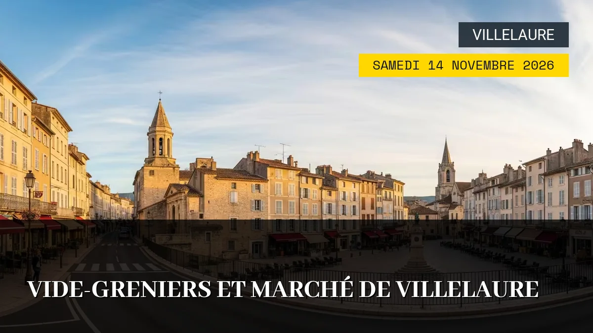 Affiche de l'événement : Vide-greniers et Marché de Villelaure – Samedi 14 Novembre 2026