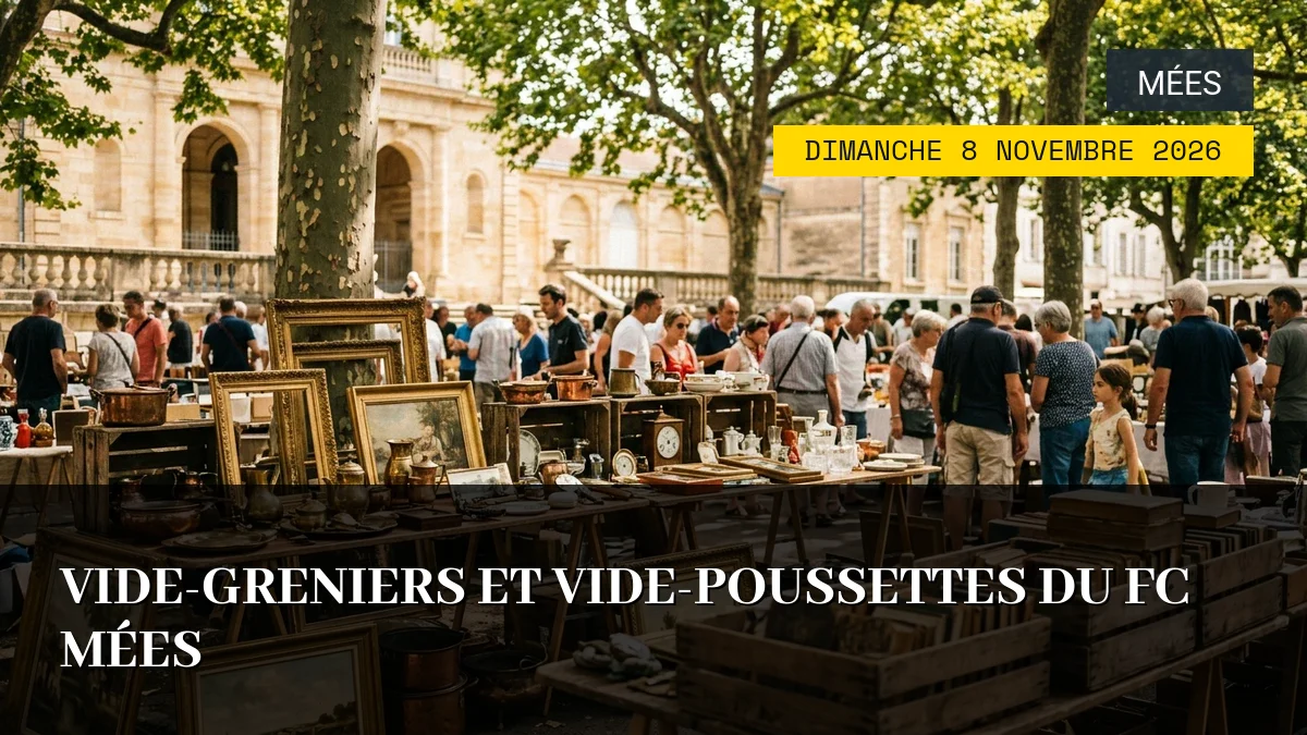 Affiche de l'événement : Vide-greniers et vide-poussettes du FC Mées – Dimanche 8 Novembre 2026