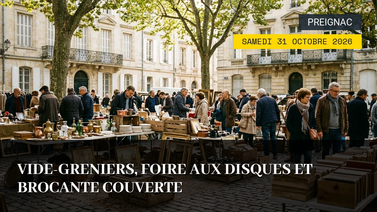Affiche de l'événement : Vide-Greniers, Foire aux Disques et Brocante Couverte – Samedi 31 Octobre 2026