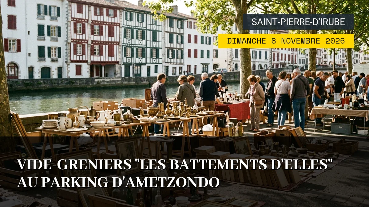 Affiche de l'événement : Vide-Greniers « Les Battements d&rsquo;Elles » au Parking d&rsquo;Ametzondo – Dimanche 8 Novembre 2026