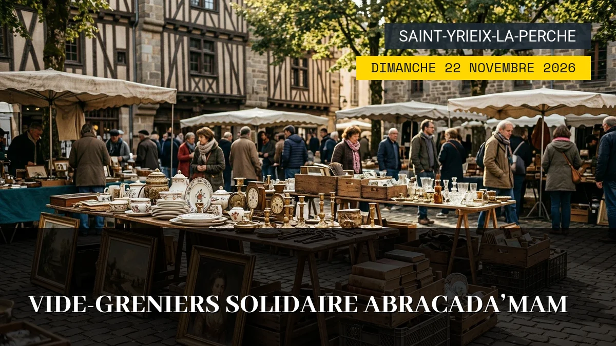 Affiche de l'événement : Vide-greniers solidaire Abracada’Mam – Dimanche 22 Novembre 2026