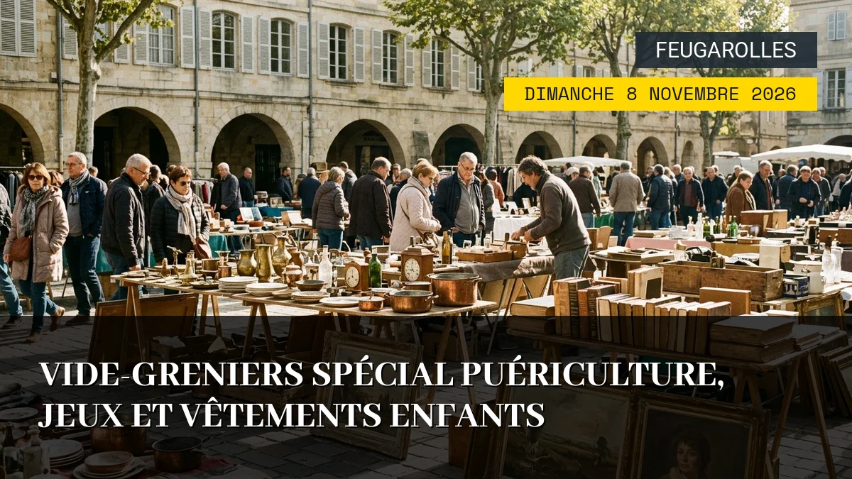 Affiche de l'événement : Vide-Greniers Spécial Puériculture, Jeux et Vêtements Enfants – Dimanche 8 Novembre 2026