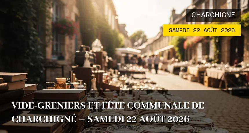 Affiche de l'événement : Vide-greniers et Fête Communale de Charchigné – Samedi 22 Août 2026