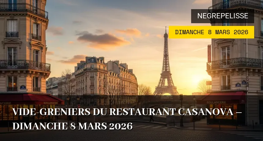 Affiche de l'événement : Vide-greniers du Restaurant Casanova – Dimanche 8 Mars 2026