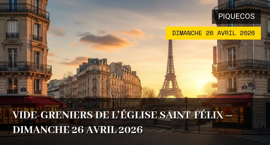 Affiche de l'événement : Vide-greniers de l&rsquo;Église Saint-Félix – Dimanche 26 Avril 2026