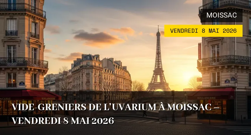 Affiche de l'événement : Vide-greniers de l&rsquo;Uvarium à Moissac – Vendredi 8 Mai 2026