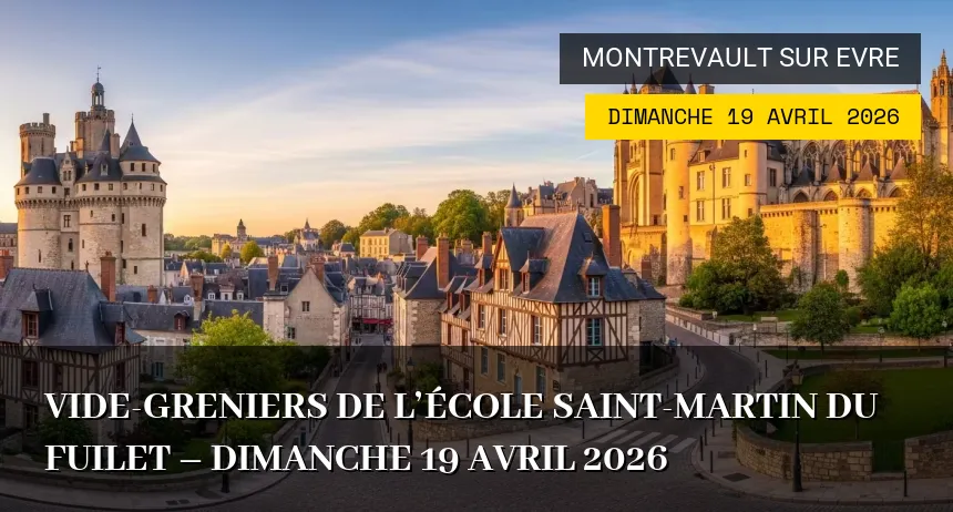 Affiche de l'événement : Vide-greniers de l&rsquo;École Saint-Martin du Fuilet – Dimanche 19 Avril 2026
