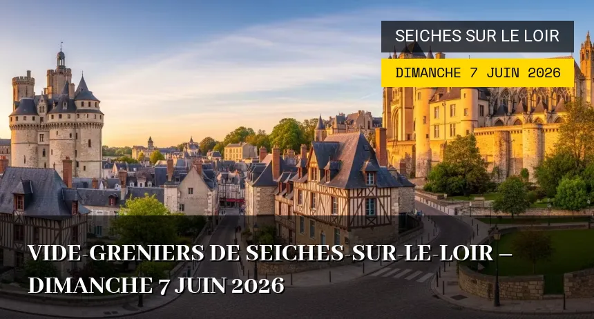 Affiche de l'événement : Vide-greniers de Seiches-sur-le-Loir – Dimanche 7 Juin 2026