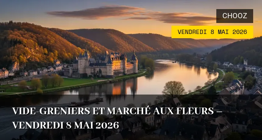 Affiche de l'événement : Vide-greniers et Marché aux Fleurs – Vendredi 8 Mai 2026