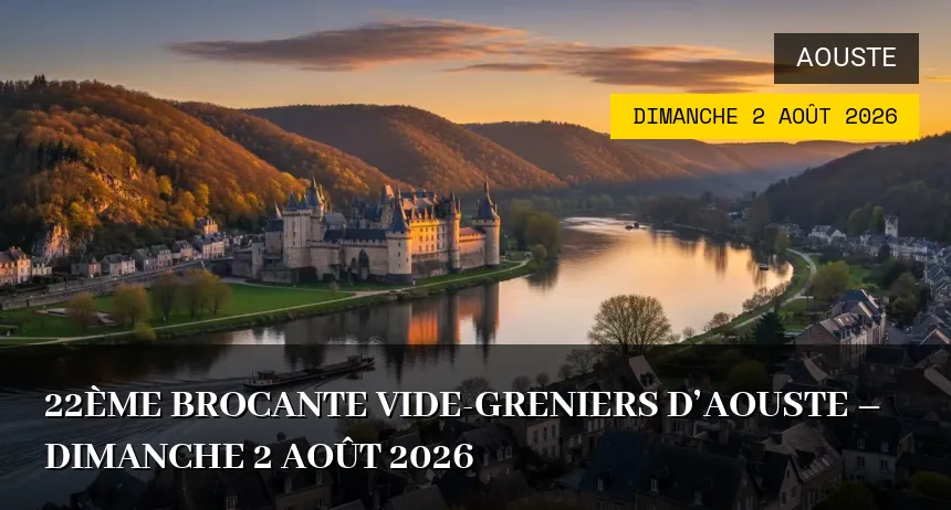 Affiche de l'événement : 22ème Brocante Vide-Greniers d&rsquo;Aouste – Dimanche 2 Août 2026