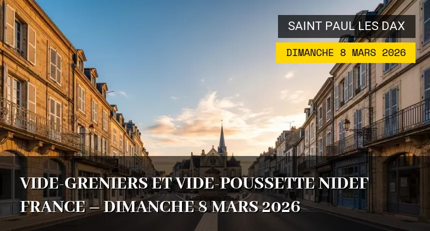 Affiche de l'événement : Vide-greniers et Vide-poussette Nidef France – Dimanche 8 Mars 2026