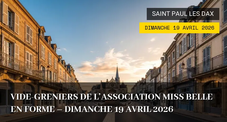 Affiche de l'événement : Vide-greniers de l&rsquo;Association Miss Belle en Forme – Dimanche 19 Avril 2026