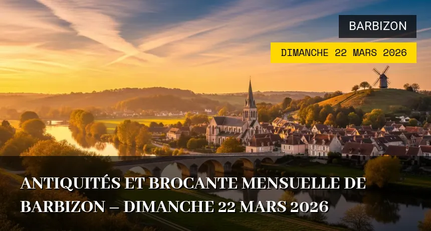 Affiche de l'événement : Antiquités et Brocante Mensuelle de Barbizon – Dimanche 22 Mars 2026