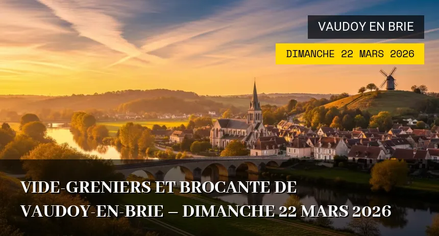 Affiche de l'événement : Vide-greniers et Brocante de Vaudoy-en-Brie – Dimanche 22 Mars 2026